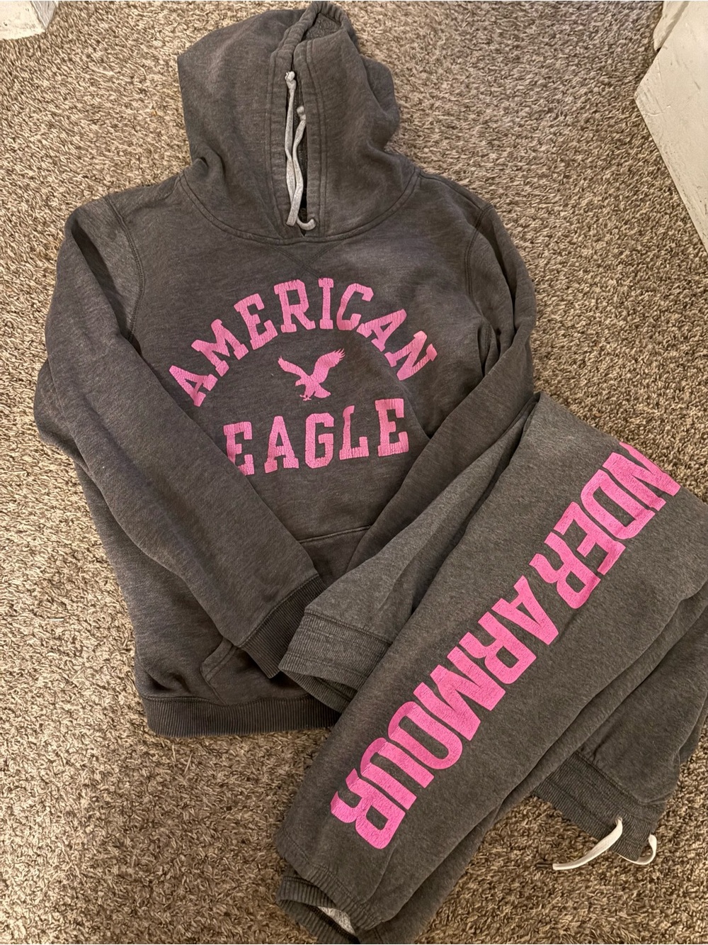 Under Armour Charcoal Gray Hoodie with Pink Logo and American Eagle hoodie